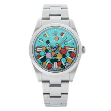 Rolex Oyster Perpetual Turquoise Celebration Dial Watch Front View