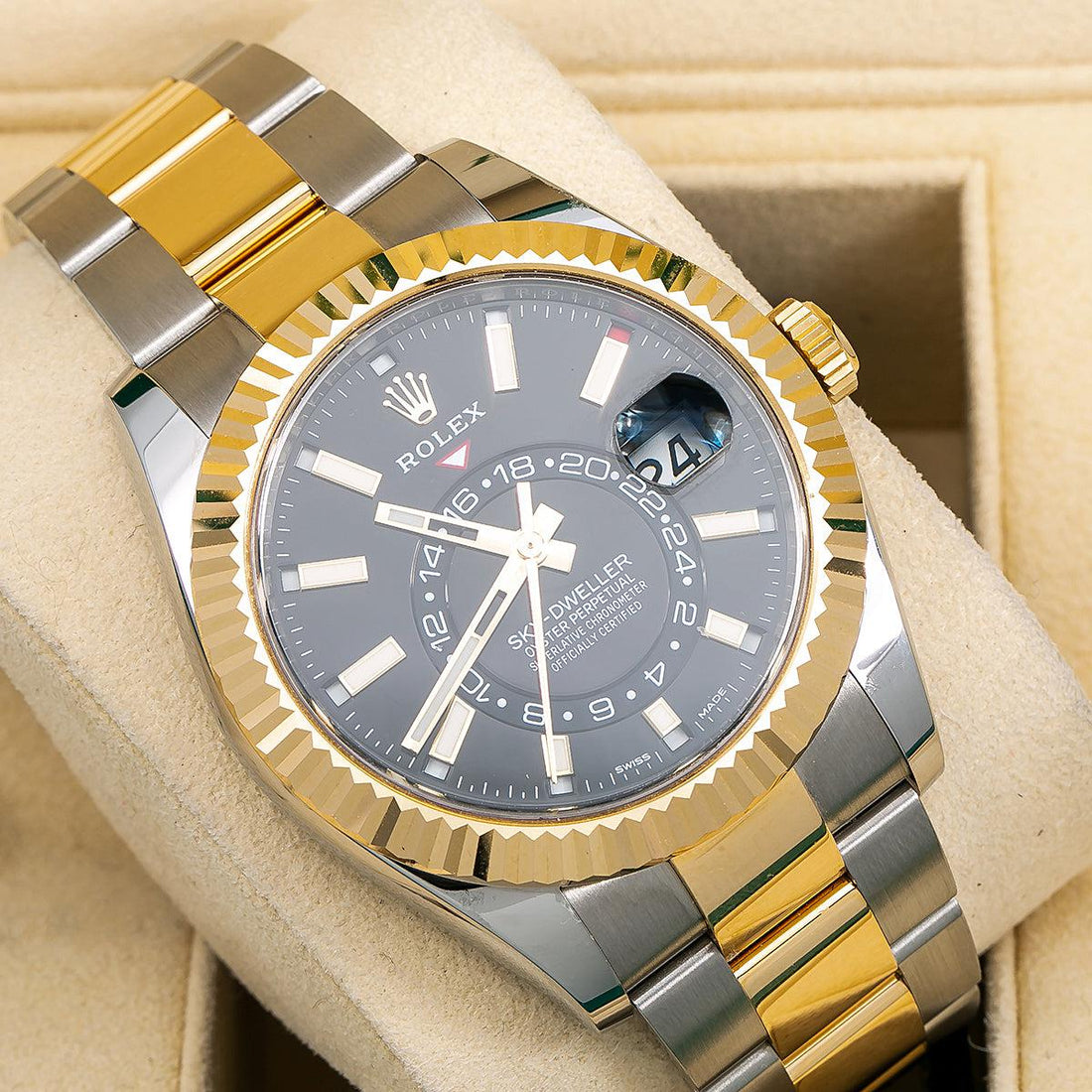 Rolex Sky-Dweller Black Dial With Two Tone Watch Front View