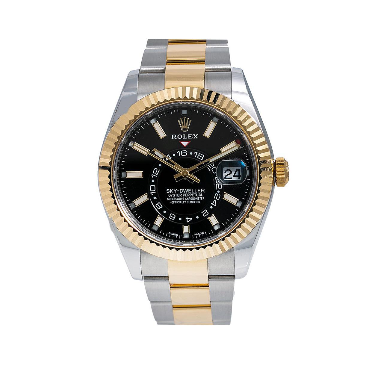 Rolex Sky-Dweller Black Dial With Two Tone Watch Front View