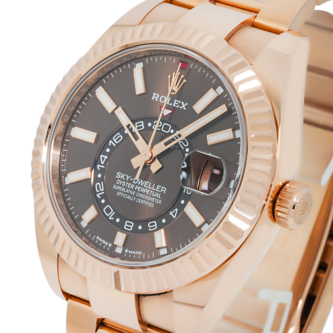 Rolex Sky-Dweller Brown Dial With Rose Metal Oyster Bracelet Front View