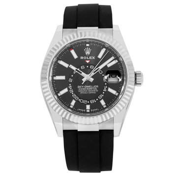 Rolex Sky-Dweller Metal Bezel Black Index Dial Watch Front View