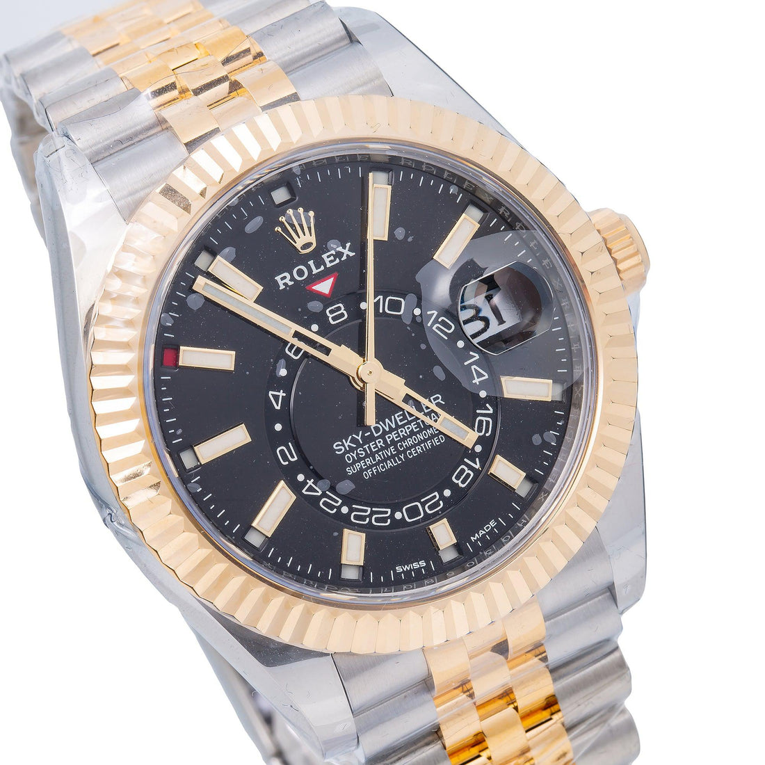 Rolex Sky-Dweller Two Tone Black Jubilee Bracelet Watch Front View