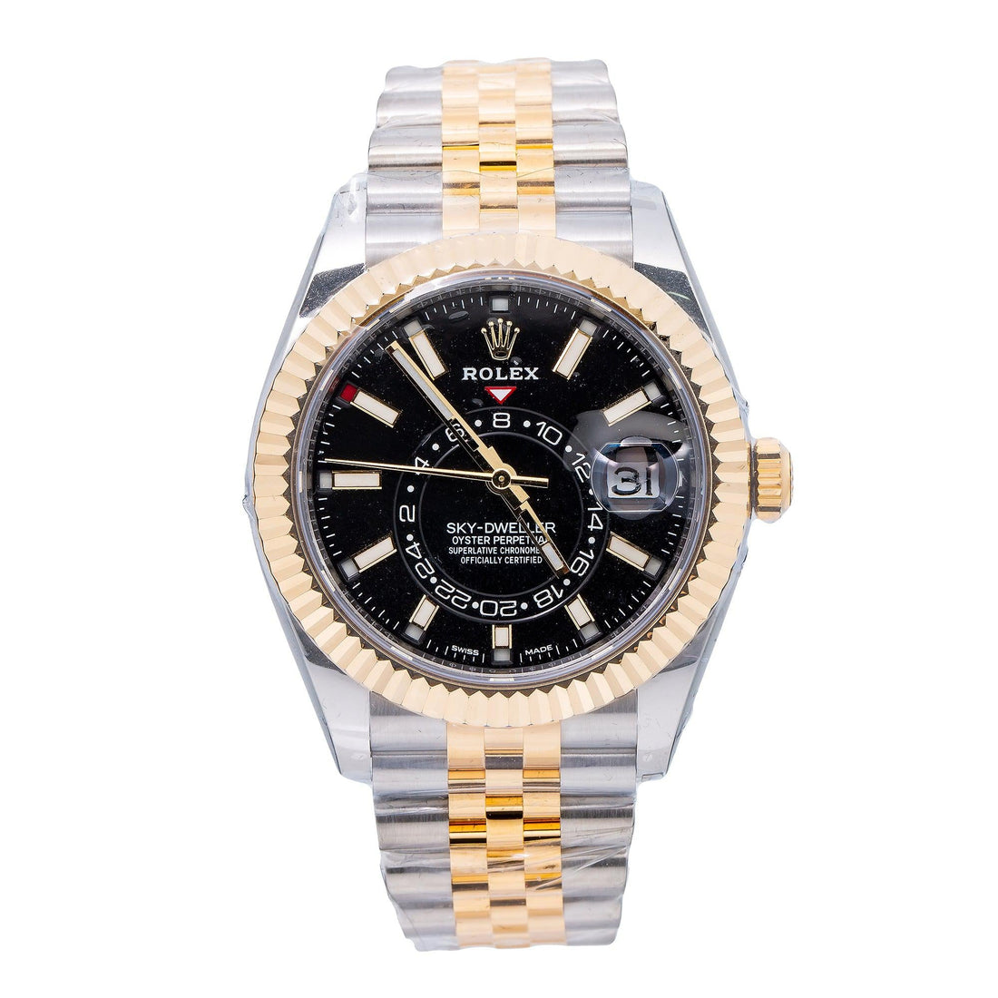 Rolex Sky-Dweller Two Tone Black Jubilee Bracelet Watch Front View