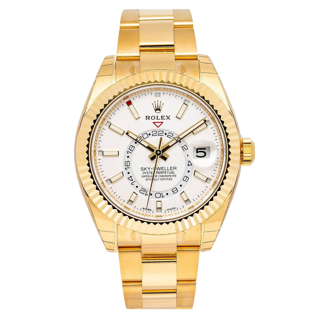 Rolex Sky-Dweller White Dial With Yellow Metal Watch Front View