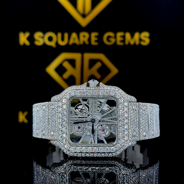 Skeleton Santos Cartier Iced Out Moissanite Diamond Front View 