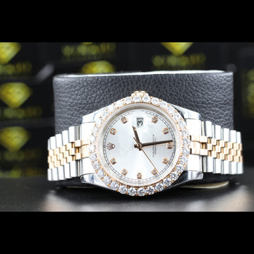Two Tone Rolex Oyster Perpetual Moissanite Diamond Watch Front View