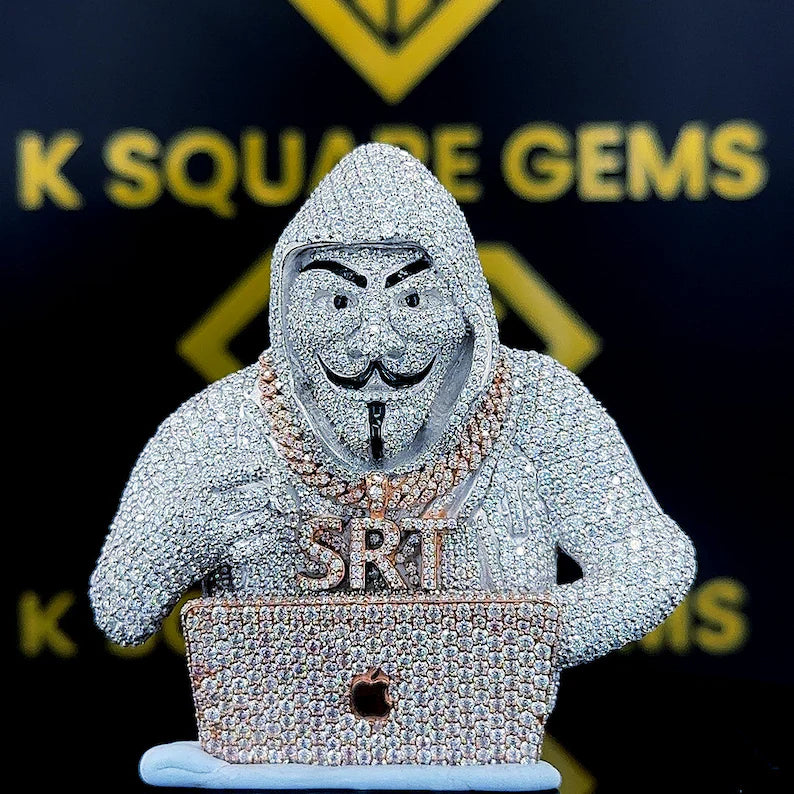 The KingPin Round Moissanite Hip Hop Pendant showcases a 21.86 Ct VVS1 Moissanite diamond in 925 sterling silver