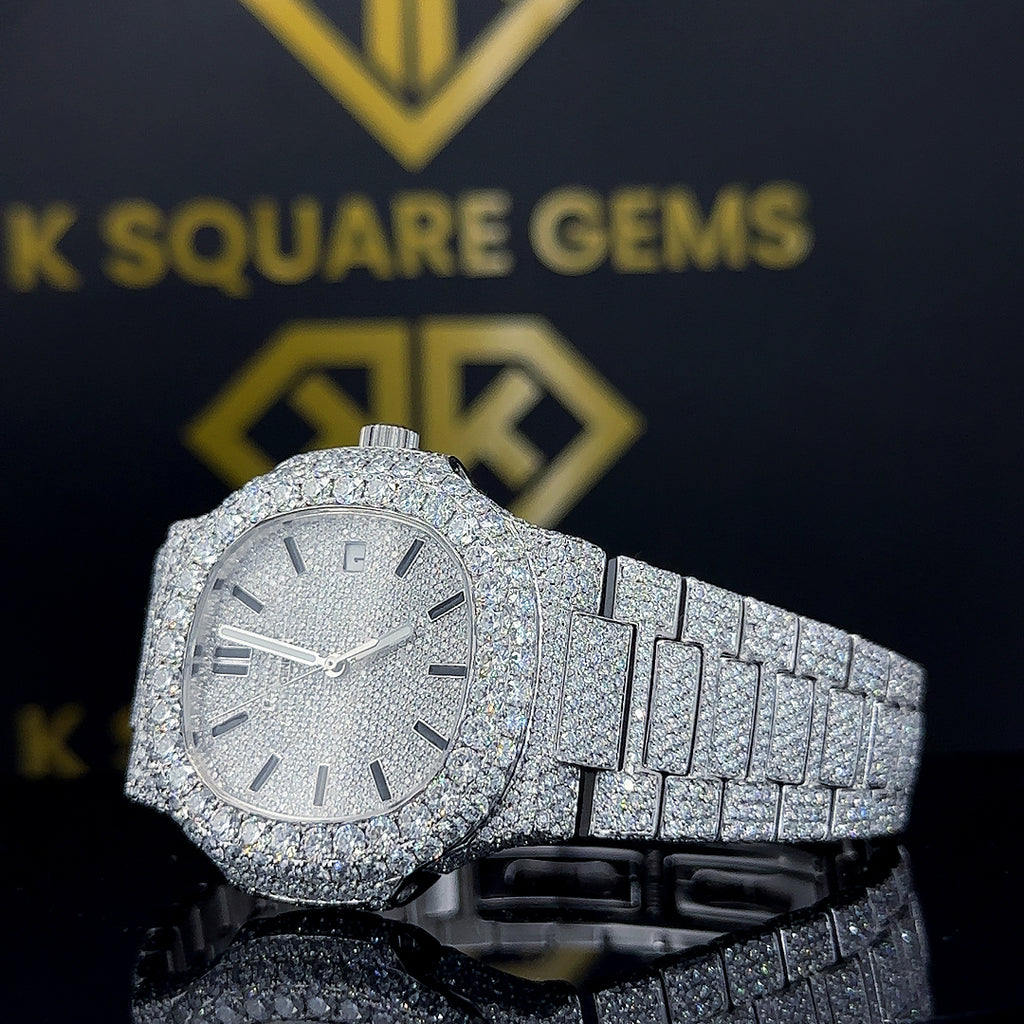 MOISSANITE ICED OUT WATCH SWISS MOVEMENT AUTOMATIC WATCH