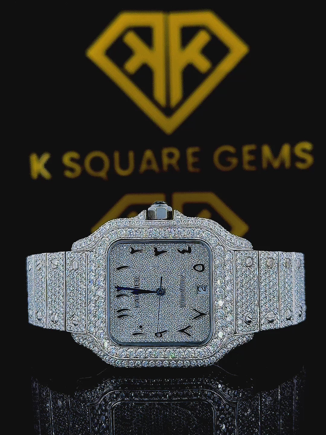 Iced Out Santos Arabic Numerals Dial Moissanite Diamond Watch
