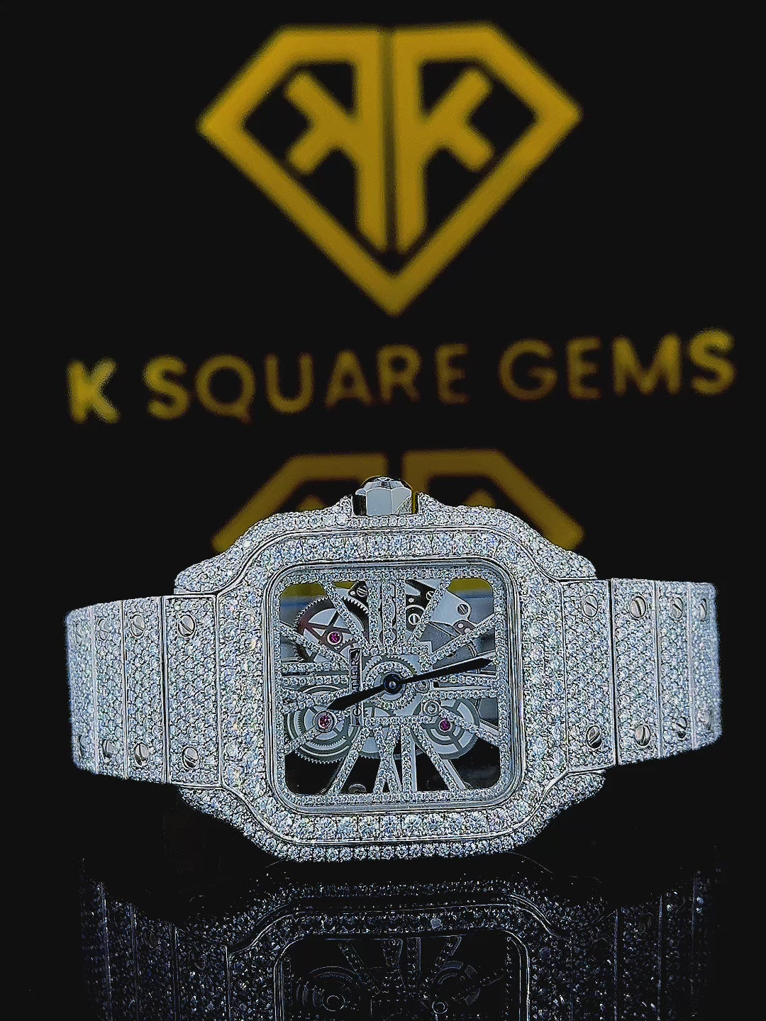 Fully Bust Down Cartier Skeleton Dial Moissanite Diamond Watch