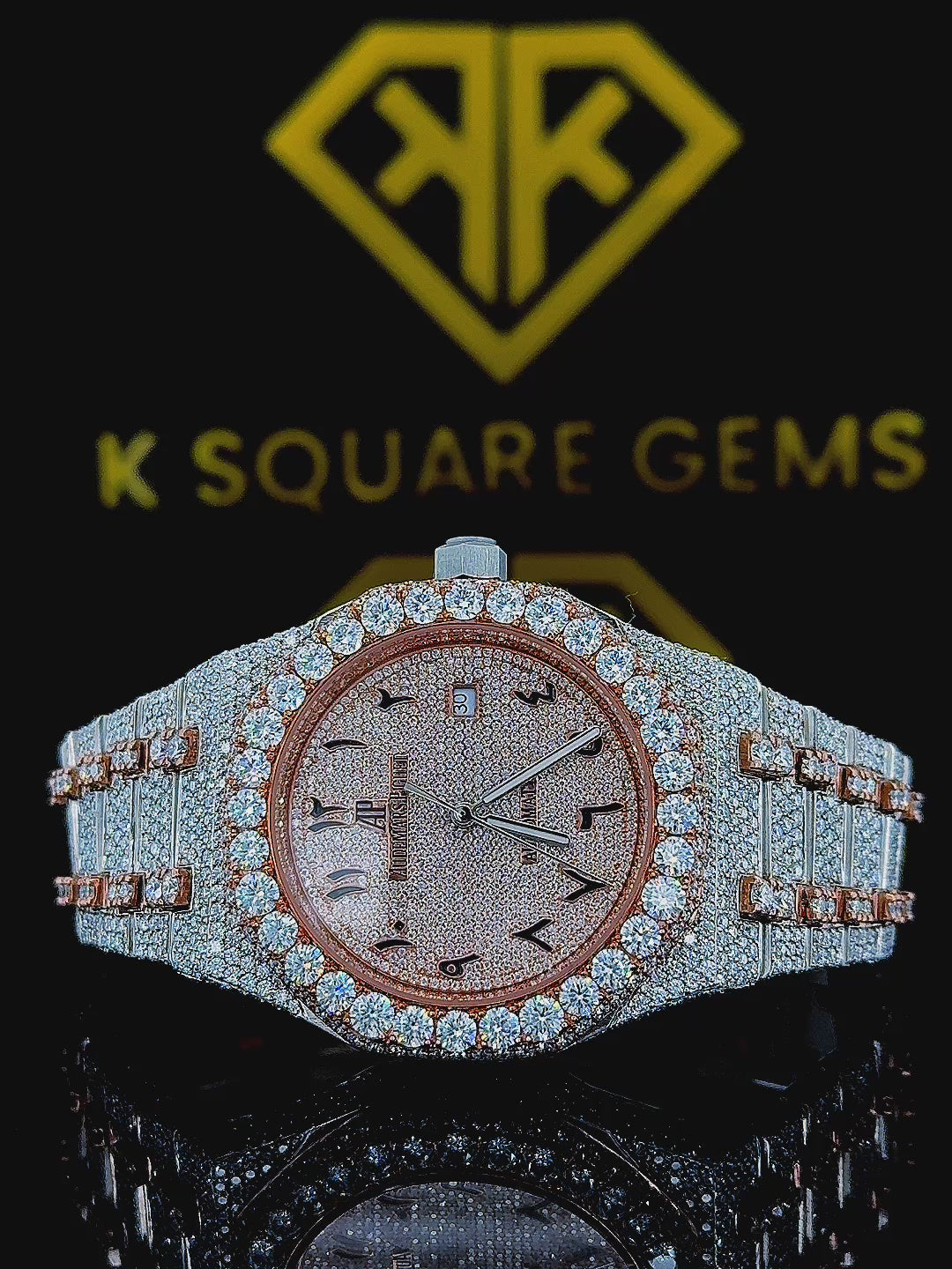 Bust Down AP Arabic Numerals Rose Gold Moissanite Diamond Watch