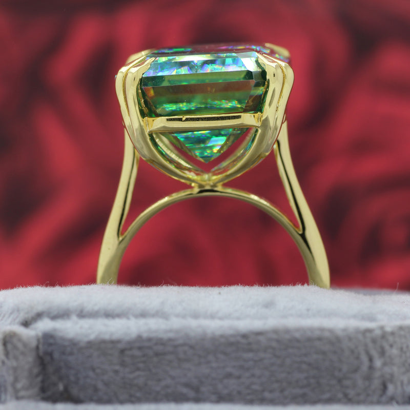 26.13 CT Emerald Krupp Cut Cyan Blue Moissanite Engagement Ring