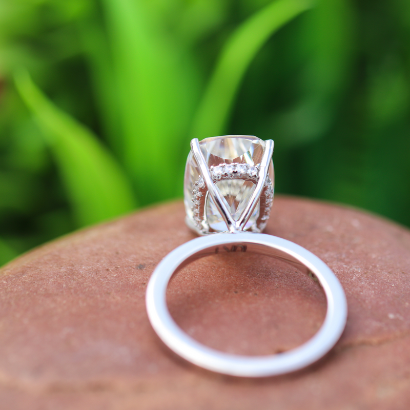 Elongated Cushion Cut Colorless Moissanite Solitaire Engagement Ring