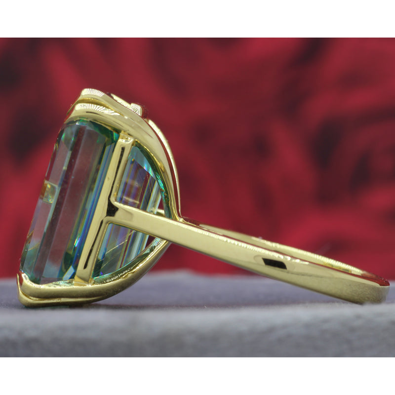 26.13 CT Emerald Krupp Cut Cyan Blue Moissanite Engagement Ring