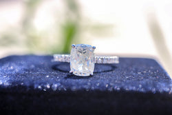 3.08 TCW Cushion Ice Crushed Colorless Moissanite Engagement Hidden Halo Ring