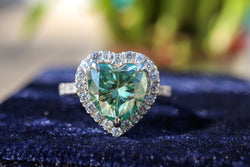 5.00 TCW Blue Color Heart Cut Moissanite Engagement Halo Ring