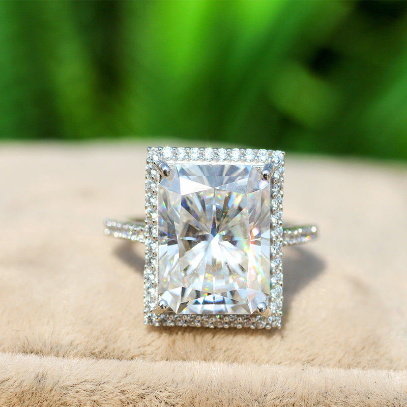 Crushed 7.00 Ct Radiant Colorless Moissanite Ring 14K White Gold