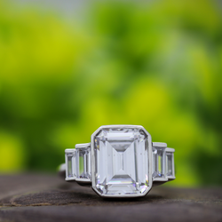 4.00 TCW White Emerald Cut Moissanite Engagement Ring 14K White Gold