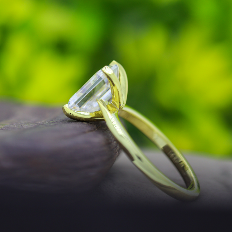 3.50 TCW White Emerald Cut Moissanite Engagement Ring 14K Yellow Gold