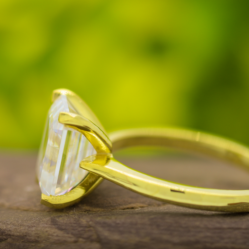 3.50 TCW White Emerald Cut Moissanite Engagement Ring 14K Yellow Gold