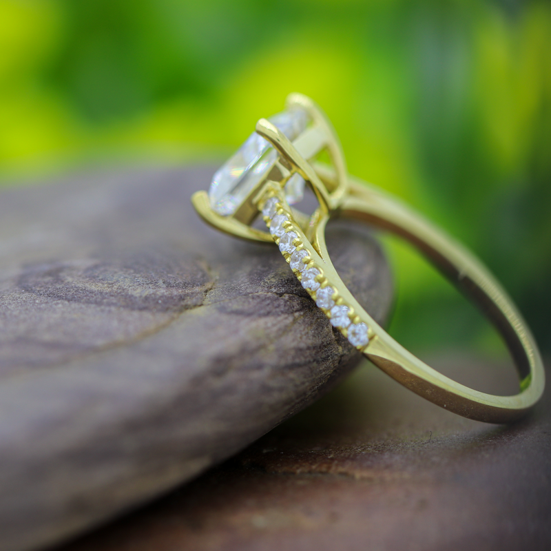 2.78 TCW White Princess Cut Moissanite Engagement Ring 14K Yellow Gold
