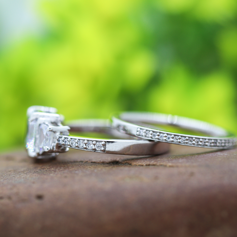 7.50 mm Asscher Cut Moissanite Wedding Ring For Bridal - 14K White Gold