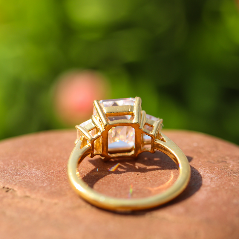5.05 TCW White Emerald Cut Moissanite Engagement Ring 14K Yellow Gold