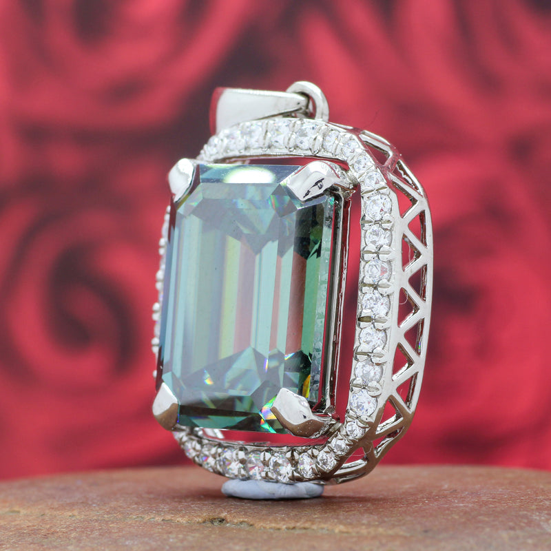 Glamorous Emerald cut Moissanite diamond ring in Blue