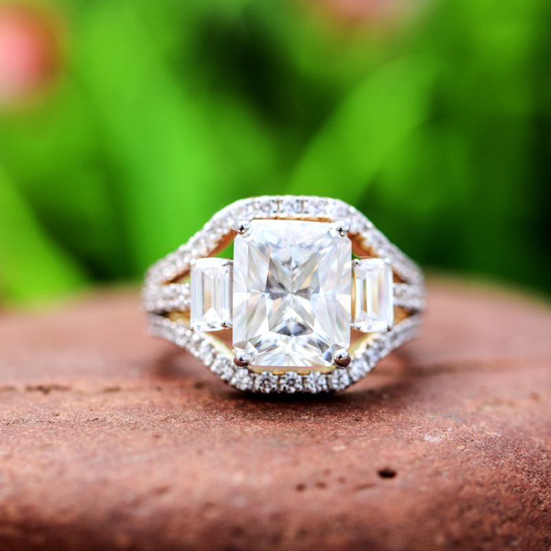 3.50 Ct Radiantt Cut Colorless Moissanite Engagement Ring 14K Yellow Gold