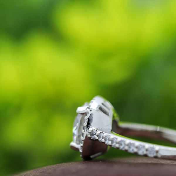 8.50 mm White Round Cut Moissanite Halo Engagement Ring
