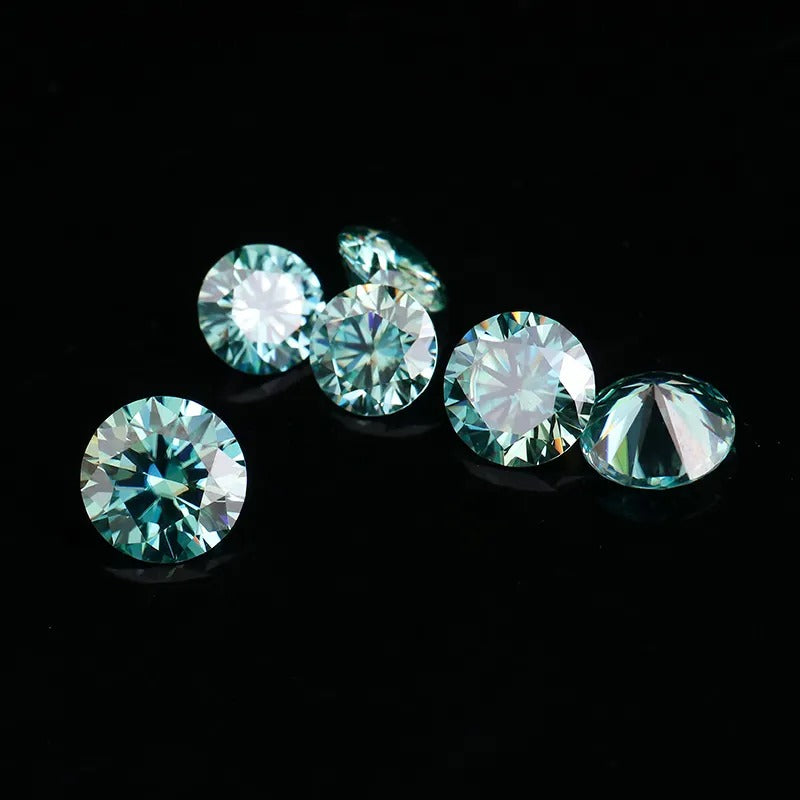 Blue Green Round  Cut Loose Moissanite Diamond