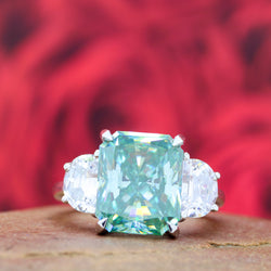 8.31 CT Blue Color Radiant Cut Moissanite Ring
