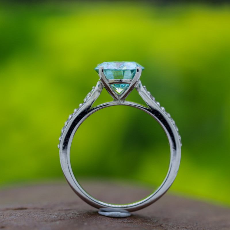 9.50 MM Round Cut Moissanite Hidden Halo Engagement Ring