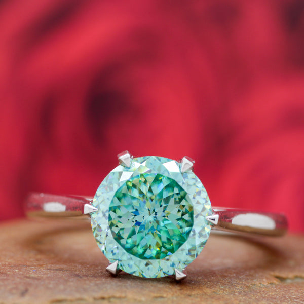 3.00 Ct Green Blue Portuguese Round Cut Moissanite Ring