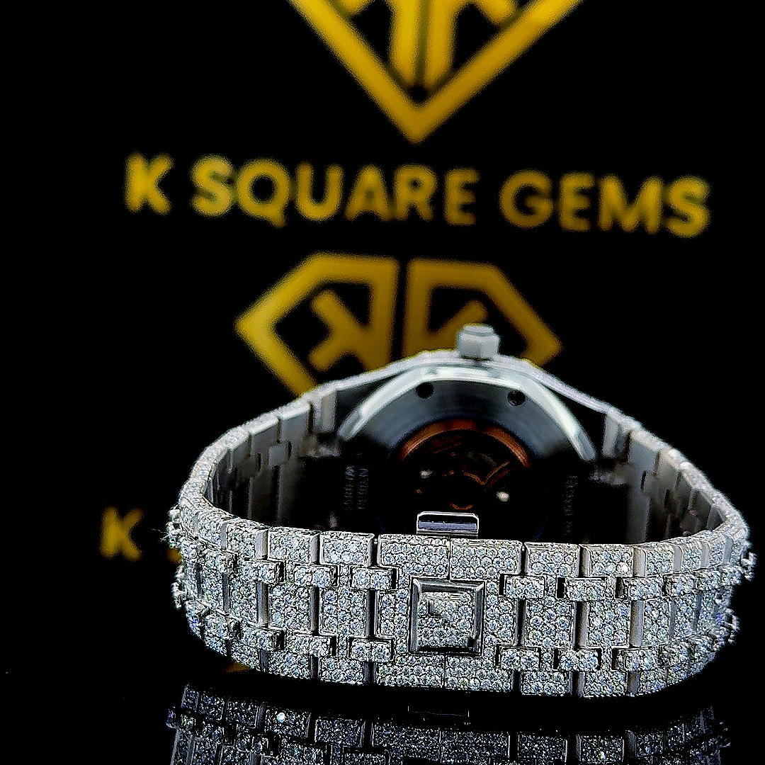 AP Arabic Dial Iced Out Moissanite Diamond Watch Back View