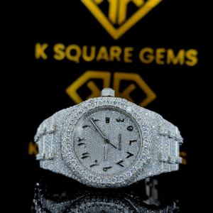 AP Arabic Dial Iced Out Moissanite Diamond Watch Front View