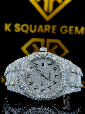AP Royal Oak Arabic Numerals Full Diamond Dial Fully Iced Out Moissanite Watch