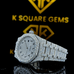 AP Arabic Dial Iced Out Moissanite Diamond Watch Left Profile View