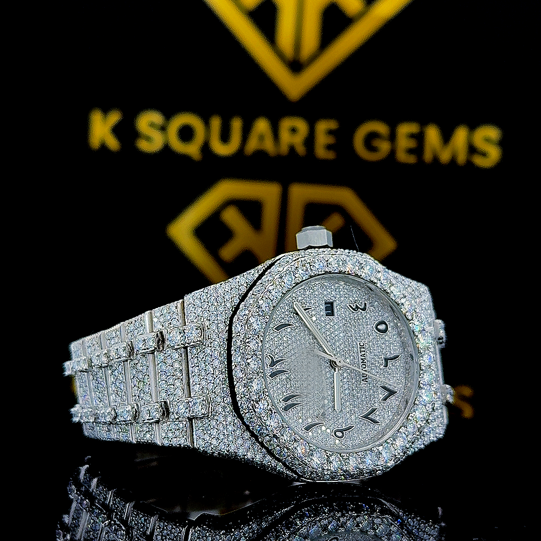 AP Arabic Dial Iced Out Moissanite Diamond Watch Right Profile View