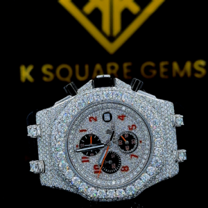 AP Chronograph Black Rubber Strap Moissanite Diamond Watch Front View