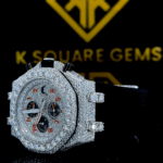 AP Chronograph Black Rubber Strap Moissanite Diamond Watch Left Side View