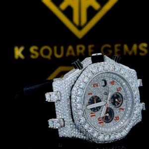 AP Chronograph Black Rubber Strap Moissanite Diamond Watch Right Side View