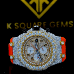 AP Royal Oak Offshore Chronograph Arabic Numerals Diamond Bezel Orange Rubber Strap Fully Iced Moissanite Watch