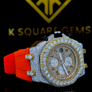 AP Chronograph Orange Rubber Strap Moissanite Diamond Watch Right View
