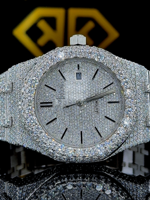 AP Royal Oak Classic Stick Markers Diamond Pave Dial Fully Iced Out Moissanite Watch
