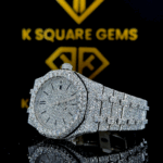 AP Iced Out Black Stick Dial Moissanite Diamond Watch Left Profile View