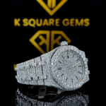 AP Iced Out Black Stick Dial Moissanite Diamond Watch Right Profile View