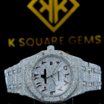 AP Iced Out Red Arabic Numeral Dial Moissanite Diamond Watch Front View