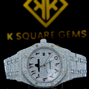 AP Iced Out Red Arabic Numeral Dial Moissanite Diamond Watch Front View