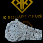 AP Iced Out Red Arabic Numeral Dial Moissanite Diamond Watch Left Side View
